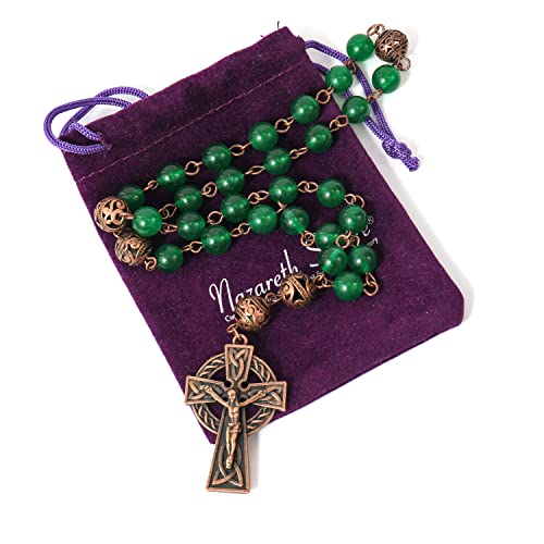 Nazareth Store Gemstone Beads Anglican Rosary - Handmade Green Jade Beaded Prayer Rosary4