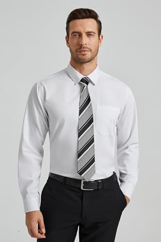 Image of HISDERN Mens Dress Shirt with Tie Pocket Square Set Classic Button Down Shirt Matching Tie Long Sleeve Shirts