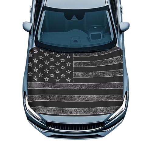 Image of Black American Flag USA Car Hood Cover Stretchable Polyester,Engine Cover,Elastic Fabrics Can be Washed,Car Bonnet All-Season Protection