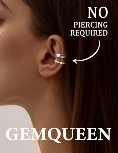14K Gold/Silver Plated Ear Cuff Non Piercing Earrings for Women Men - Ear Cuffs Earring Non Pierced Ears Adjustable Clip On Trendy Fake Cartilage Conch Helix Jewelry 9 Pcs Set with 5A CZ2