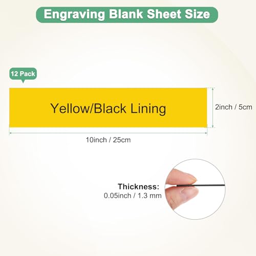 Image of M METERXITY 12-Pack Engraving Blank Materials Double Color 10x2 Inch, 1.3mm Thick ABS Plastic Sheet Yard Signs Name Plate for Door /Office /Home /Conference /Hotel /DIY Carving[Yellow /Black]