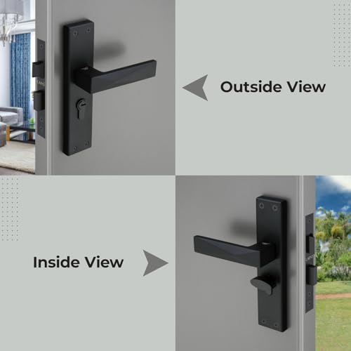 Image of LAPO Mortise Door Lock for Home Main Door & Bedroom with Handle | Heavy-Duty 60mm Cylinder | 45x45mm Body | 3 Brass Keys | Left-Right Fit 30-50mm Door Home Office Hotel | Black Finish | CY-131