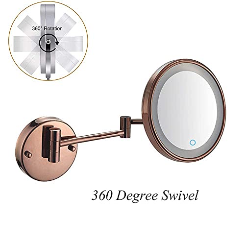 Miroir de Maquillage Mural Haut de Gamme 8 Pouces Or Rose avec Zoom 3X