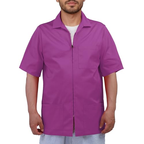UNILOOMI Men's Scrub Jacket Zip Front Short Sleeve