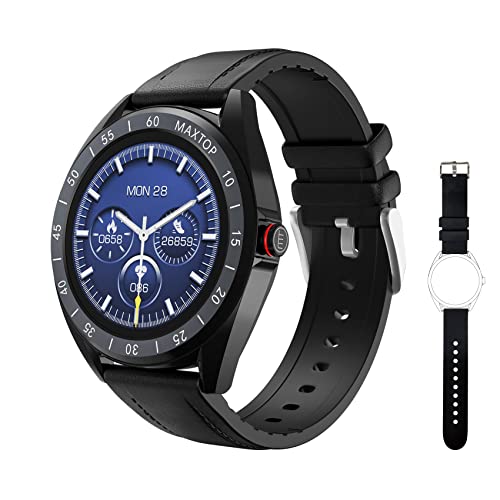 MAXTOP Smartwatch Fitness Armbanduhr 1.3 Zoll Fitnessuhr mit Herzfrequenz,Schlafmonitor,Pulsuhr,Schrittzähler,Musiksteuerung Wasserdicht Fitness Tracker für Android iOS Smart Watch Vatertagsgeschenk Cover