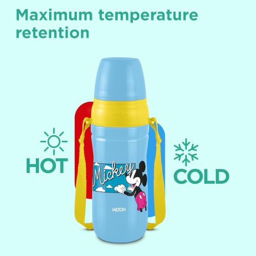 Image of MILTON Disney Kool Cheer 600 Plastic Insulated Thermo Water Bottle with Straw for School Kids I Food Grade, Leak Proof Lid with Hands free sipper, Easy to Carry Loop, Picnic, BPA Free, 520 ml,Sky Blue