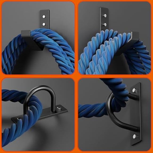 Battle Rope Wall Anchor Kit, Heavy Duty Steel Wall Anchor with Training Rope Organiser, Fitness Rope Wall Mount, Black