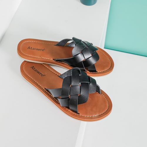 Ataiwee Women's Flat Slide Sandals - Memory Foam Insole for Comfort, Easy to Match with Dresses & Jeans, Summer Casual Walking Shoes.4