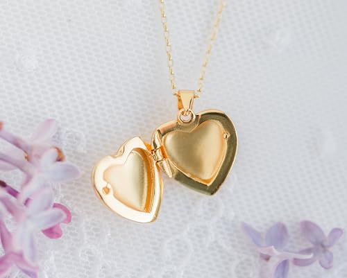 Sterling Silver or 14K Gold-Plated Engraved Heart Locket Necklace for Little Girls, Teens, or Women3