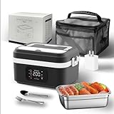 Fiambrera Térmica Con Recipiente Interior De Acero Inoxidable Fiambrera Aislante For Uso En La Oficina Diseño De Carga Portátil Sistema Calentamiento(Black White)