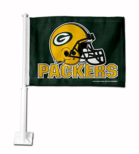Rico Industries NFL Green Bay Packers - Helmet on Green Car Flag with included Pole