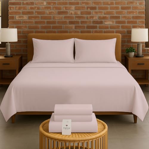Image of Trance Home Linen 300 TC Bamboo Flat Queen Size Bedsheet | Soft, Breathable & Eco-Friendly Bedsheet with 2 Pillow Cover - (86 x 104 inch, Cameo Rose)