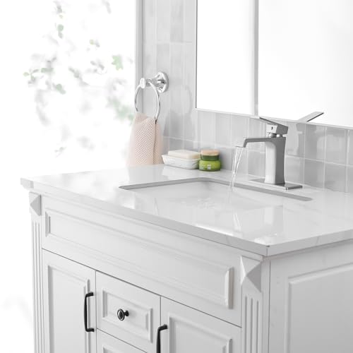 YEUALUQAN Waterfall Bathroom Faucet Brushed Nickel Bathroom Sink Faucet, Modern Single Hole Bathroom Faucet, Single Handle RV Sink Vanity Faucet—Includes Pop-Up Drain, Suitable for 1-Hole or 3-Hole - image 6