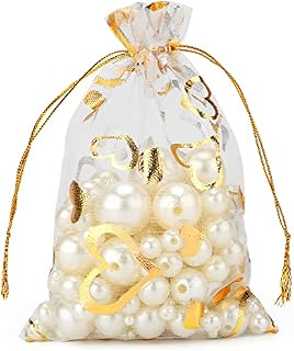 GCQQ 50pcs White Organza Bags, Organza Favour Bags with Drawer String, Medium Organza Bags for Wedding Bags Organza, Organza Gift Bags, Organza Jewellery Pouches(10x15cm)