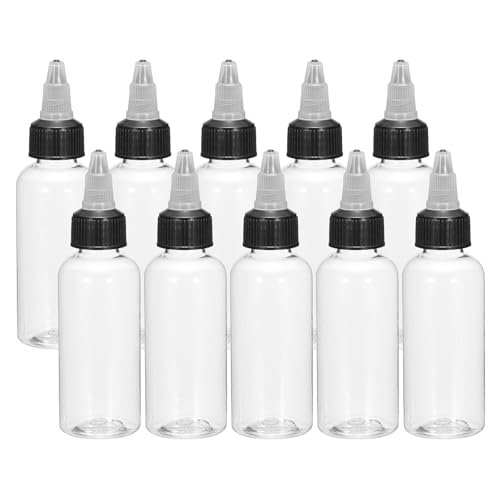 sourcing map 10Pcs 2oz/60ml Squeeze Bottles, Clear Dispensing Bottles with Twist Cap Lids, Plastic Squirt Bottle for Ketchup, Mustard,and Crafts