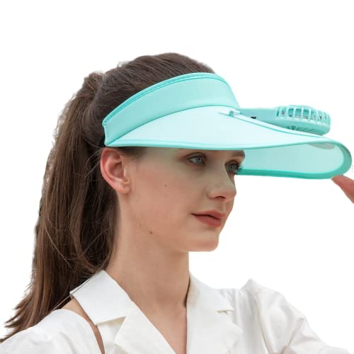 Sun Visor Hats With Fan-Three Temp Settings-Large Area Sun Protection,Visors For Women/Men/Kids,Adjustable Elastic Buckle (Blue) #TOP30