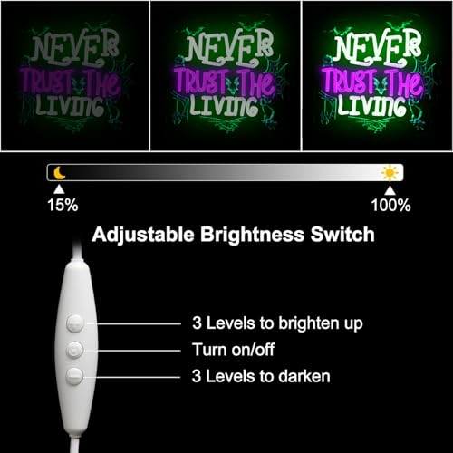 Image of KODGGHK Never Trust the Living Neon Signs for Wall Decor, Halloween Decor Neon Sign, LED Light up Sign with Dimmable Switch for Bedroom Man Cave Beer Bar Club Game Room Halloween Party Gifts