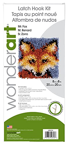 Image of Wonderart 426234 Mr Fox Yarn Latch-Hook Kit 8 inch X 8 inch100% Acrylic Machine Wash & Dry