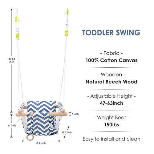 HAPPY PIE PLAY&ADVENTURE Secure Canvas Hanging Swing Seat Chair for Toddler with Safety Belt - Indoor and Outdoor (Blue)