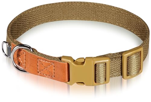 Collar para perro ajustable de poli algodón con acentos en cuero marrón M