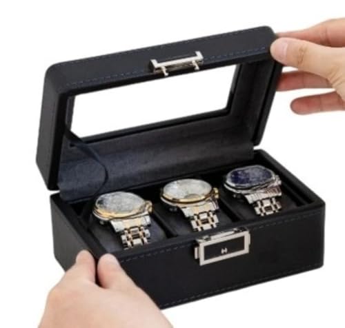 Eculckiメガネ収納ボックス メンズ腕時計 サングラス ジュエリー レトロ 木目 レトロ感 ウィンドウディスプレイ ショーケース ボックス (3桁の黒)