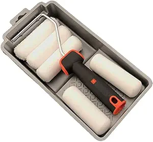 Edward Tools 7 Piece 4” Paint Roller Kit with Tray - Includes Acrylic, Polyester and Foam Paint Roller Covers - Deluxe Plastic Paint Tray - Ergo-Grip Paint Roller Frame with Rubber Handle