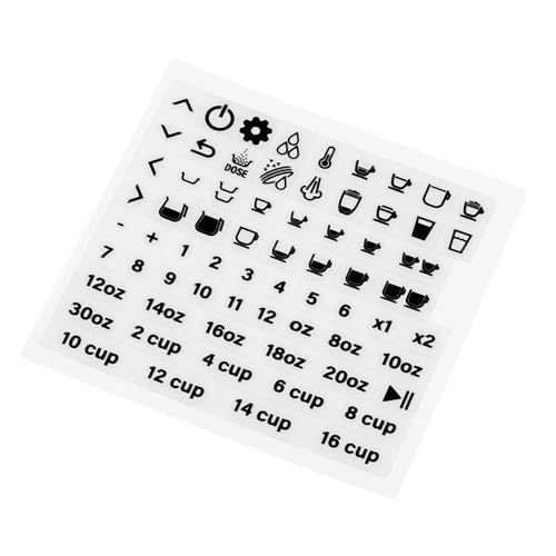 HALLMERS 48pcs Coffee Machine Icon Function Symbols Sticker Decal Control Panel Labels (Black Print Clear Adhesive) Replacement Espresso Drip Switch Marker Kitchen Small Appliance Coffee Maker, 42645
