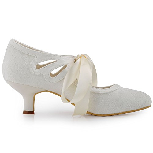 ELEGANTPARK Lace Wedding Shoes Closed Toe Bridal Shoes Women Mary Jane Low Heels Pumps Wedding Dress Shoes3