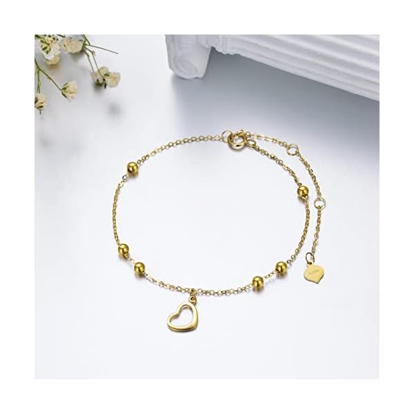 14kt Real Gold Heart Bracekets, Simple Gold Dangle Heart Bracelet Jewelry for Women, Mom Wife Girlfriend, 6"-8" - Image 4