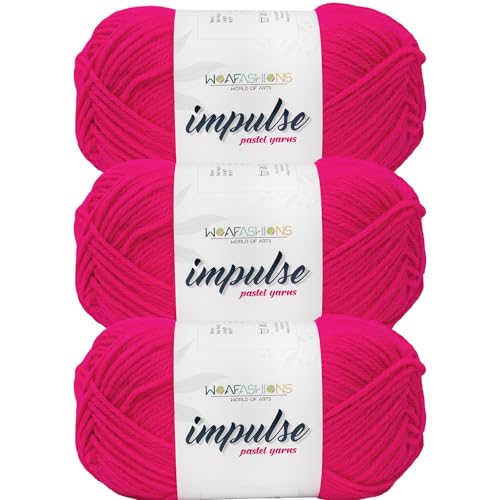 Image of WOAFashions Impulse Hand Knitting & Crochet Yarn, Premium Acrylic, 4 : Medium (Poppy Fuchsia) (3x100gms / 3.5oz / 200mtr / 218yds)