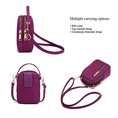 Premium Nylon Small Crossbody Bag Cell Phone Purse Multi-Pocket Wallet For Galaxy S8 S9 S10 Plus A10 Note 9 / Google Pixel/Iphone X 6S 6 7 8 Plus/Motorola Moto X G7 Power G6 / Lg Stylo 4 (Purple) #TOP3