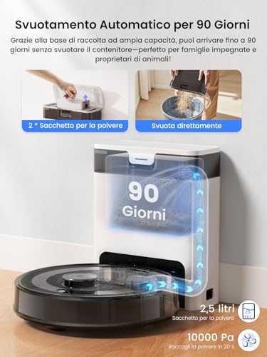 Lefant M2S Pro Robot Aspirapolvere Lavapavimenti Con Mappatura, 10000Pa, 240 Minuti, Navigazione Laser Dtof, Evitamento Ostacoli Psd, Controllo App/Alexa, Pulizia Personalizzata, Nero - 3