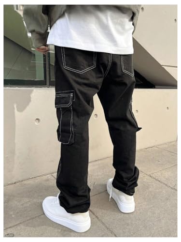 Verdusa Men's Cargo Pants Drawstring Waist Straight Leg Casual Street Trousers with Flap Pockets2