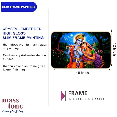 Image of Masstone Radha Krishna Crystal Embedded High Gloss Wall Painting, Golden Slim Frame, 45x30 Cm Wall Art for Living Room, Bedroom, Office & Home Decor (HG01)