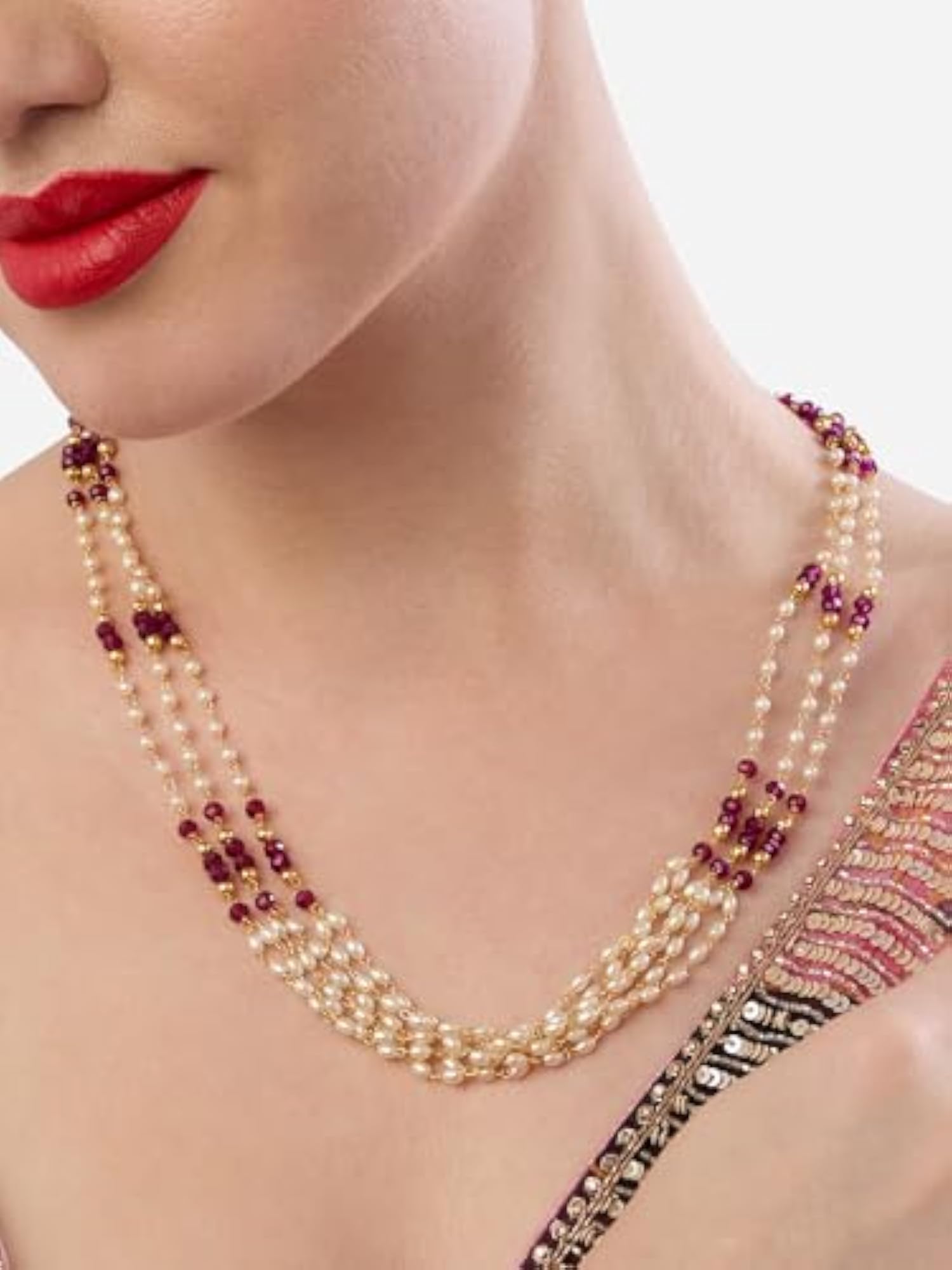 Purple Beads and Pearls Multistrand Fusion Necklace