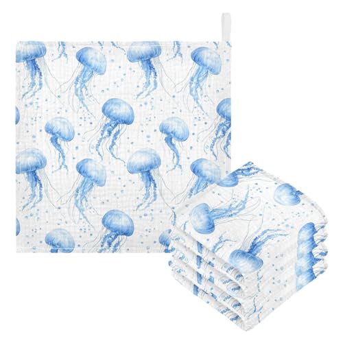 vvfelixl Baby Muslin Washcloths Light Blue Jellyfish Baby Burp Cloths Cotton Babys Face Towel for Newborn Infants Boys Girls Soft and Absorbent 11.8 X 11.8 in, 3 Pack3