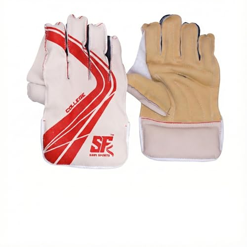 Image of Junior Wicket Keeping Gloves for Tennis Ball Cricket - Lightweight & Durable with Grip - Fits Boys Aged 10-15 Years (White /Red)