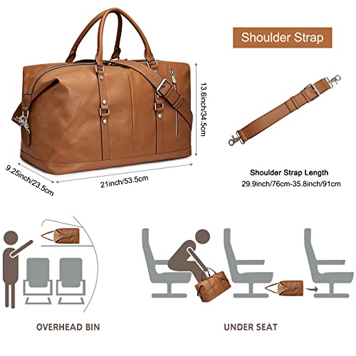 Image of S-ZONE Women Travel Duffel Weekender Carryon Shoulder Tote Bag Canvas PU Leather, C-Genuine Leather Brown, Large