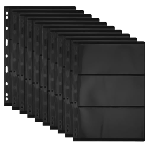 VICASKY Stamp Album Pages 10 Pcs Double-Sided 9-Hole Inserts Binder Sheets Collectors Coin Collection Supplies Book Black Loose Leaf Organizing Displaying