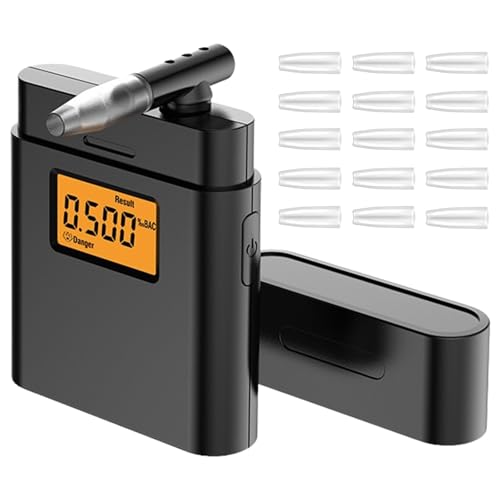 Zinueen Etilometro Portatile Certificato, Portatile Alcol Test con Display Digitale LCD, Etilometro Certificato mit Empfindlichem Halbleitersensor für den Einsatz zu Hause Oder Partys, 15 Bocchini