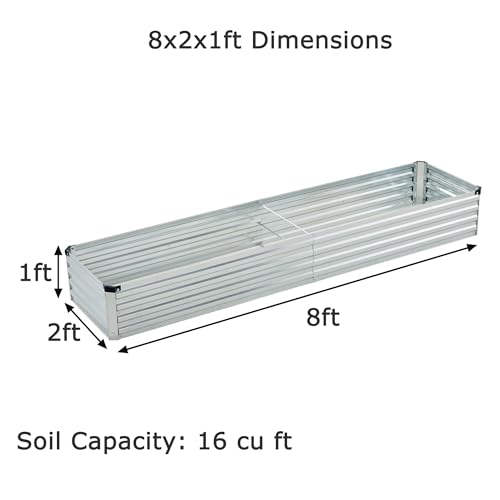Image of Foxlang 8x2x1ft(2 Pack) Galvanized Raised Garden Bed,Outdoor Planter Box Metal Patio Kit Planting Bed for Vegetables Flowers Herb,Silver
