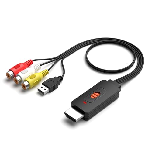 Image of RCA to HDMI Converter, AV /Composite to HDMI Cabler Adapter Support 1080P,4:3 /16:9 Switch Compatible with WII, PS2, PS3, N64