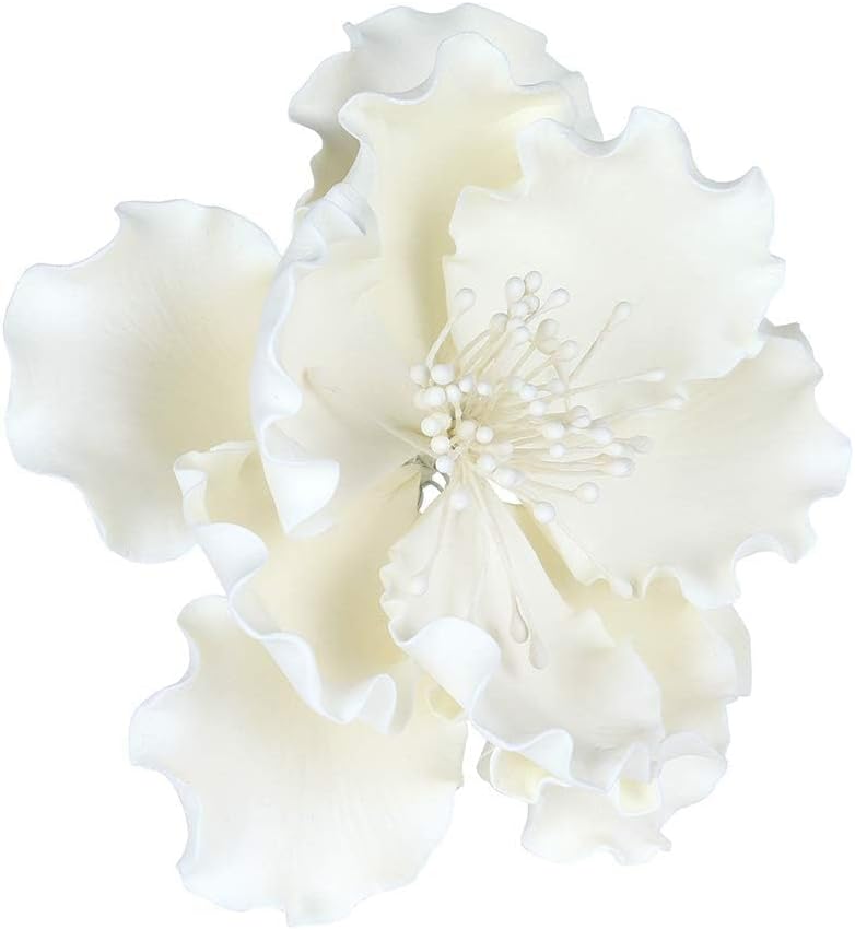 O'Creme Peony Gumpaste Flower 4-5 Inch, Set of 3 White - Edible Flowers for Cake Decorating - Sugar Paste Flower Decorations for Cakes, Cupcake Toppers - Birthday Party, Wedding, Valentines Day