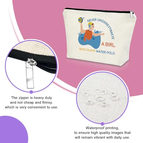 Water Polo Player Gift Makeup Bag Swimming Sport Water Polo Ball Team Gifts Stays Underwater for Women Female Goalkeeper Ball Pool Splash Team Player Christmas Birthday Present Cosmetic Bag