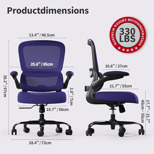 Image of TRALT Office Chair - Ergonomic Desk Chair with Adjustable Lumbar Support, Mesh Computer Chair, Executive Chair for Home Office Comfortable Lumbar Support (1, Violet)