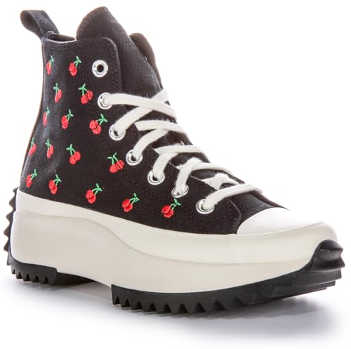 Converse Zapatillas Run Star Hike con plataforma Cherry Textile, Negro/Rojo, 6.5 Women/4.5 Men