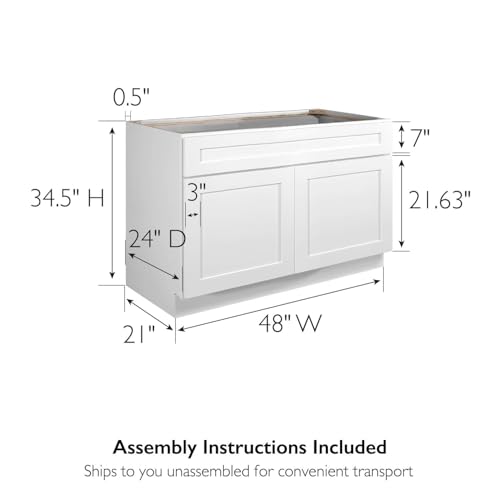 Image of Design House Brookings Kitchen Sink Base Cabinet, 48 inch, White | Floor Mount, Contemporary /Modern, Wood, Kitchen, 561514