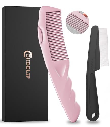 Self-Cleaning Dandruff Comb 2 Pack Upgraded Hollow Teeth Scalp Comb with Gift Box Fine Tooth Stainless Steel Flake Buildup Removal Scalp Detox Exfoliator for Women Men Kids Hair Care Tool Pink