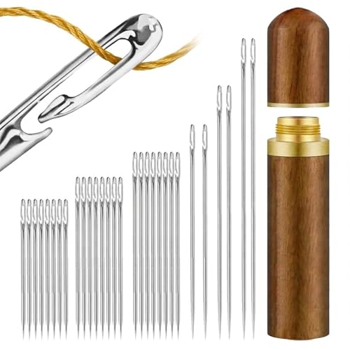 30 Pcs Large Eye Hand Sewing Needles Sewing Sharp Needles 6 Size Easy Threading Needles Sharp Large Durable Stainless Steel Threading Needle for Crafting Hand Sewing