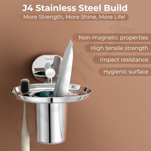 Image of Plantex J4 Stainless Steel Toothbrush Holder for Bathroom /Toothbrush Stand for Bathroom /Tumbler Holder /Bathroom Accessories (Chrome Finish) Onix